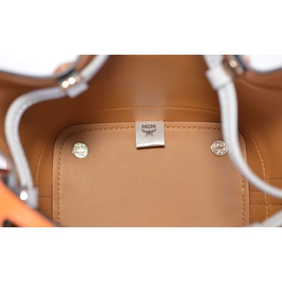 New MCM Milano Maple Leather Mini Contrast Logo Drawstring Crossbody Purse Bag - Picture 9 of 11